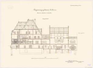 Regierungsgebäude, Koblenz Präsidenten-Wohnhaus und Saalbau: Längenschnitt 1:100