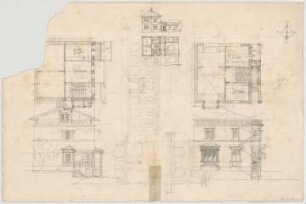 Thiersch, August ; München - Nymphenburg, Zuccalistr. 11 - 13; Doppelhaus Parseval - Wolff - Grundrisse, Ansichten
