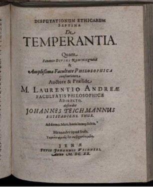 Disputationum Ethicarum Septima De Temperantia [...]