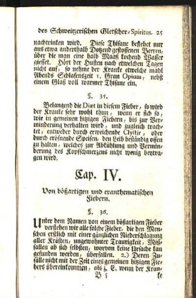 Cap. IV. Von bößartigen und eranthematischen Fiebern.