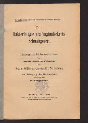 Zur Bakteriologie des Vaginalsekrets Schwangerer