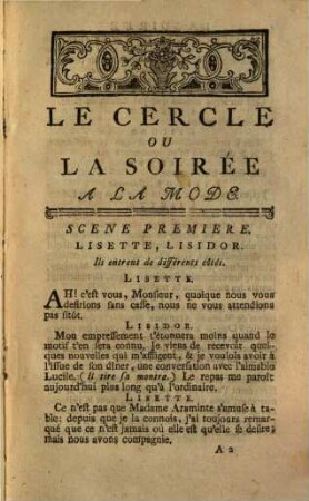 Le Cercle ou La Soirée A La Mode : Comédie Episodique En Un Acte Et En Prose