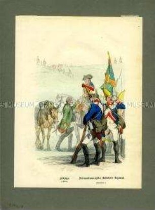 Feldjäger und Grenadiere, Infanterie- Regiment No. 27, Preußen um 1760. Aus Lange/Menzel: Die Soldaten Friedrichs des Großen.