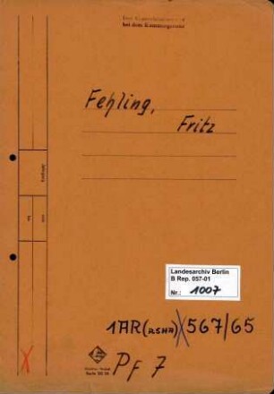 Personenheft Fritz Fehling (*25.07.1908), Kaufmann