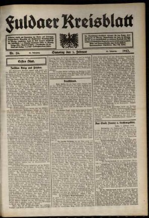 Erste Ausgabe vom Samstag, den 01. Februar 1913.