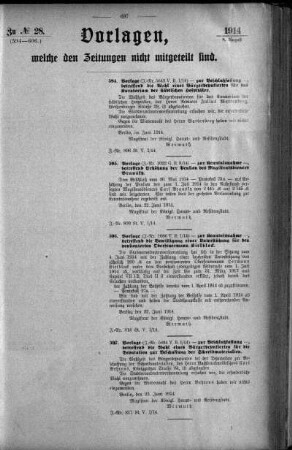 Anlage: zu No.28. (594-606.), Vorlagen, welche den Zeitungen nicht mitgeteilt sind