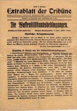 Extrablatt der "Tribüne" zu den Waffenstillstandsbedingungen