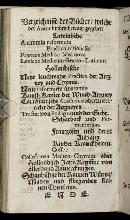 Verzeichnisse der Bücher, welche der Autor bißher herauß gegeben.