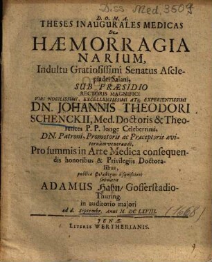 Theses Inaugurales Medicas De Haemorragia Narium