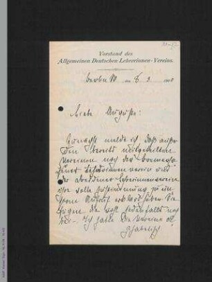 Brief von Helene Lange an Auguste Schmidt