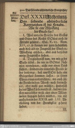 Die LXXXII Abtheilung. Das siebende absonderliche Kennzeichen ist die Freude. Wie sie eine Würckung der Gnade sey?