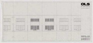 Gutachten Otto-Lilienthal-Siedlung (nicht realisiert) – Reihenhäuser Typ B: Ansicht Gartenseite. Berlin-Lichterfelde, Schütte-Lanz-Straße 61-65, Lichterfelder Ring 200-220