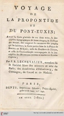 Band 2: Voyage de la Propontide et du Pont-Euxin: avec la carte générale de ces deux mers ...
