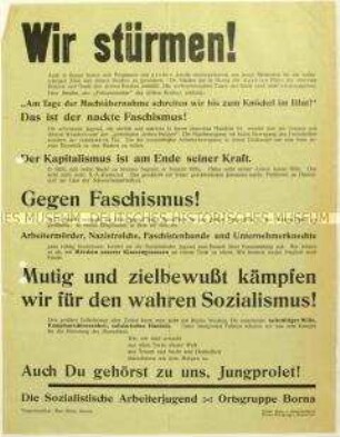 Flugblatt der Sozialistischen Arbeiterjugend gegen die NSDAP und Aufruf zum Beitritt