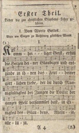 Erster Theil. Lieder die zur christlichen Glaubens-Lehre gehören.