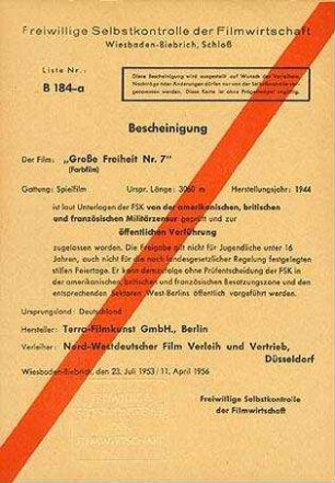 Bescheinigung der Freiwilligen Selbstkontrolle der Filmwirtschaft