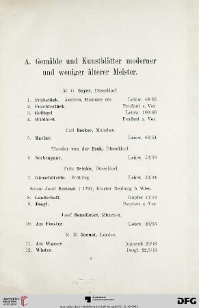 Gemälde und Kunstblätter moderner und weniger älterer Meister (Nr. 1-323)