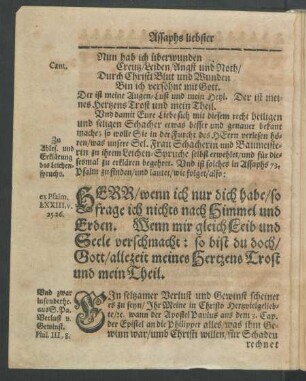 [...] Leichen-Spruche [...] ist solches in Assaphs 73. Psalm zu finden/ und lautet/ wie folget/ also: