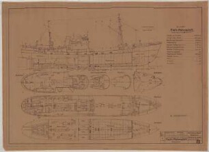 Anordnung der Leckschraube zum Fisch.-Motorschiff S. 275, Maßstab 1:100, Rickmers Werft, Bremerhaven