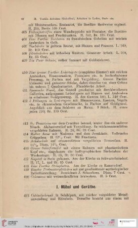 I. Möbel und Geräthe (Nr. 421 - 567)