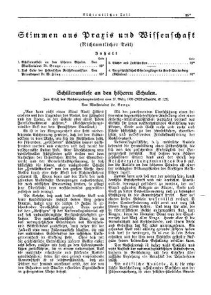 Schülerauslese an den höheren Schulen : [Nichtamtlicher Teil]