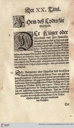 Titul XX. Form deß Eydts für Gefährde
