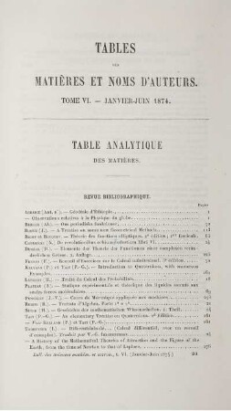 Table des matiéres et noms d'auteurs.