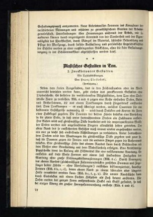 Plastisches Gestalten in Ton : 2. Zweckbetontes Gestalten ; mit Tafelabbildungen ; (Fortsetzung)