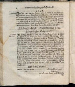 Rudelsdorffer Bergwerks-Protocoll. 1747.