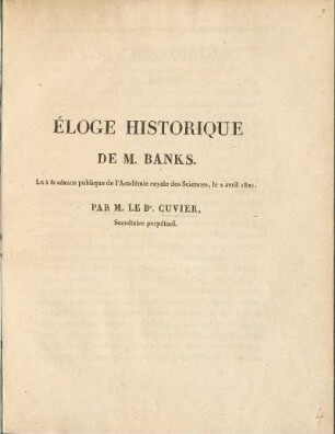 Eloge Historique De M. Banks