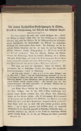 Die neuen Katholiken-Verfolgungen in China, speziell in Südschantung, der Diözese des Bischofs Anzer