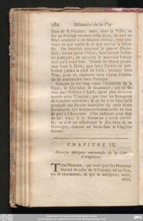 Chapitre IX. Diverses Intrigues amoureuses de la Cour d'Angleterre.