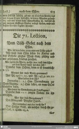 Die 71. Lection, Vom Tisch-Gebet nach dem Essen