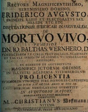 Diss. iur. inaug. de mortuo vivo