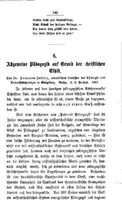 Allgemeine Pädagogik auf Grund der christlichen Ethik