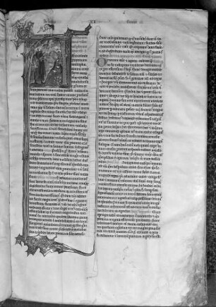 Vincentius Bellovacensis speculum naturae / Speculum maius / Speculum naturale — Anfang des Kapitels "De herbarum seminibus", Initial A mit Gelehrtem und Gärtner, Folio fol. 6 r