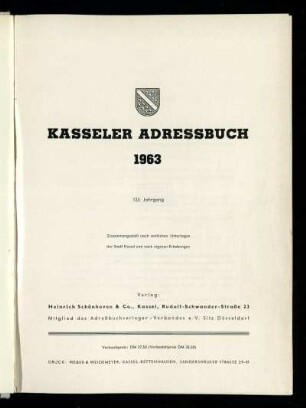 Jg. 123.1963: Kasseler Adressbuch