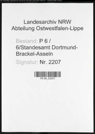 Sterberegister Standesamt Dortmund-Brackel-Asseln (XVI)
