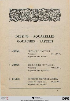 Dessins – Aquarelles – Gouaches – Pastels (Nr. 1-55)