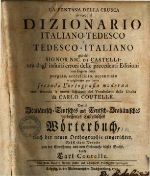 La Fontana Della Crusca ovvero: il Dizionario Italiano-Tedesco e Tedesco-Italiano, [1]