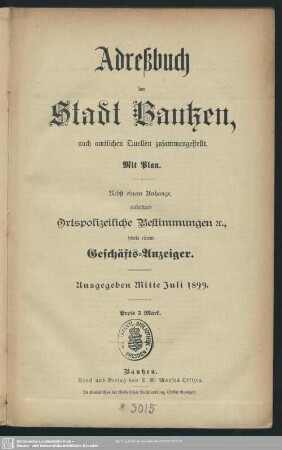 1899: Adreßbuch der Stadt Bautzen