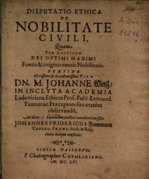 Disputatio Ethica De Nobilitate Civili