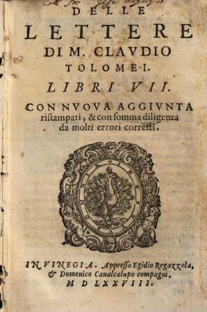Delle Lettere Di M. Clavdio Tolomei : Libri Sette