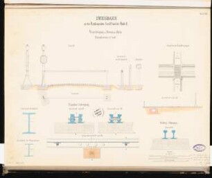 Hochofenanlage mit Verbindungsbahn Schinkelwettbewerb 1863: Wegeübergänge: Grundriss, Aufriss Vorderansicht, Details; 3 Maßstabsleisten