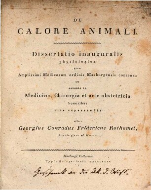 De calore animali : diss. inaug. physiol.