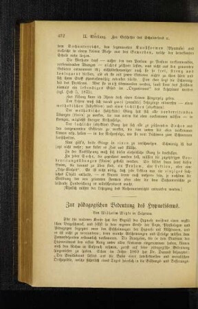 Zur pädagogischen Bedeutung des Hypnotismus
