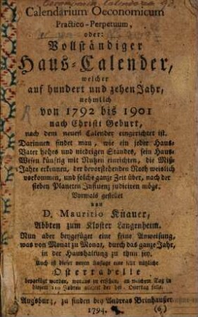Calendarium oeconomicum practicum perpetuum