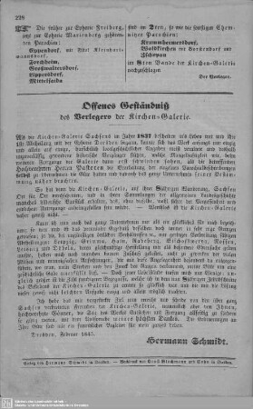 Offenes Geständnis des Verlegers der Kirchen- Galerie