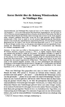 Kurzer Bericht über die Bohrung Wörnitzostheim im Nördlinger Ries