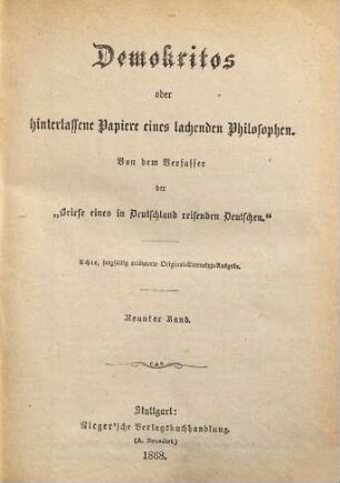 Demokritos oder hinterlassene Papiere eines lachenden Philosophen, 9